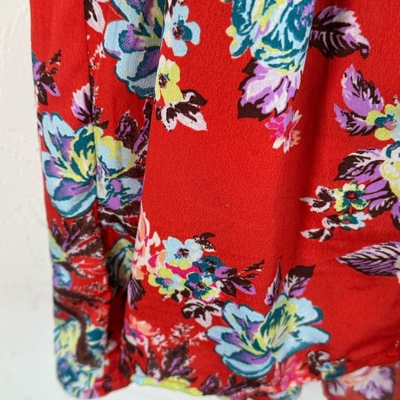 Roxy Orange Floral Slip Dress with Ruched Front Bodice and Gold Zipper Sz M - Picture 8 of 11